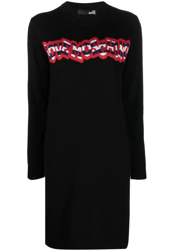 Love Moschino intarsiastickad tröja med logotyp - Svart