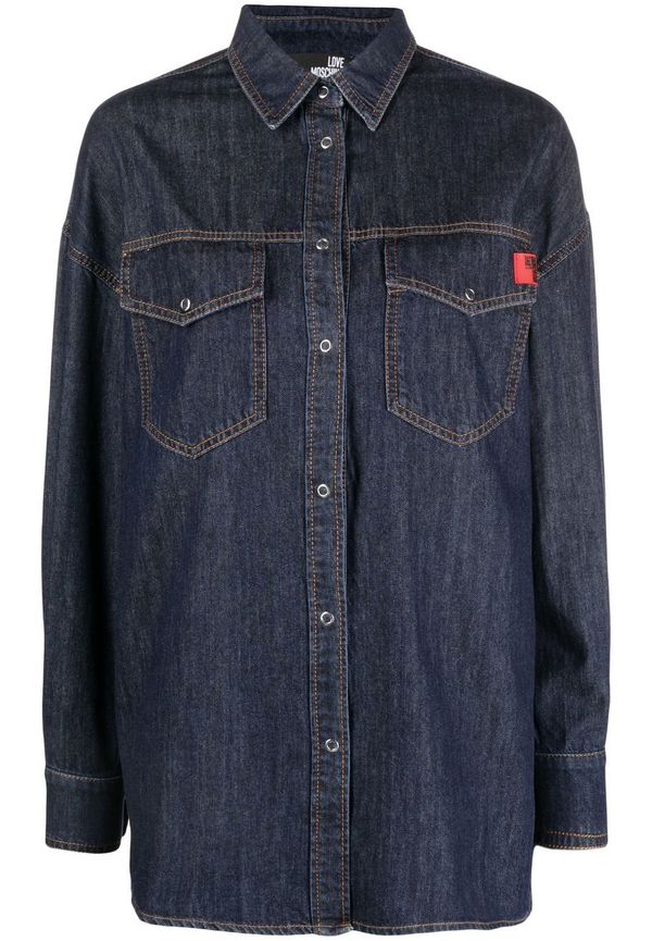 Love Moschino jeansskjorta med logotypmärke - Blå