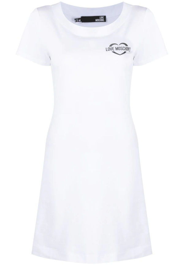 Love Moschino kortärmad t-shirtklänning med logotyp - Vit