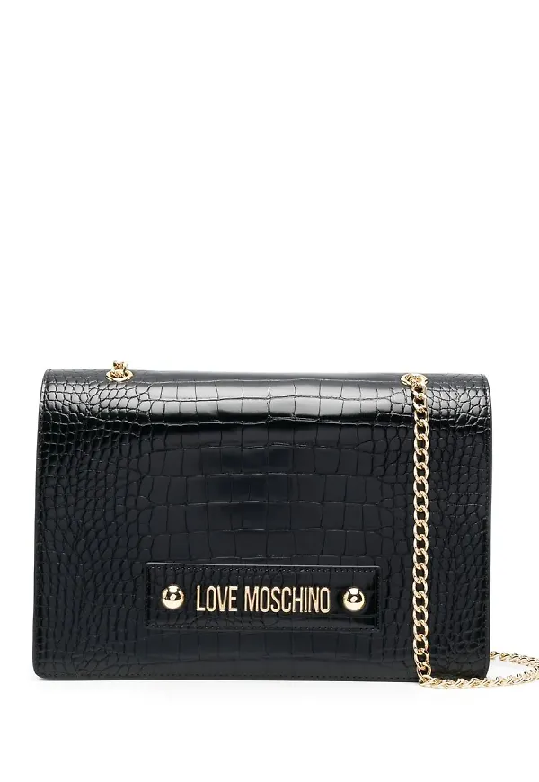 Love Moschino krokodilpräglad axelväska - Svart