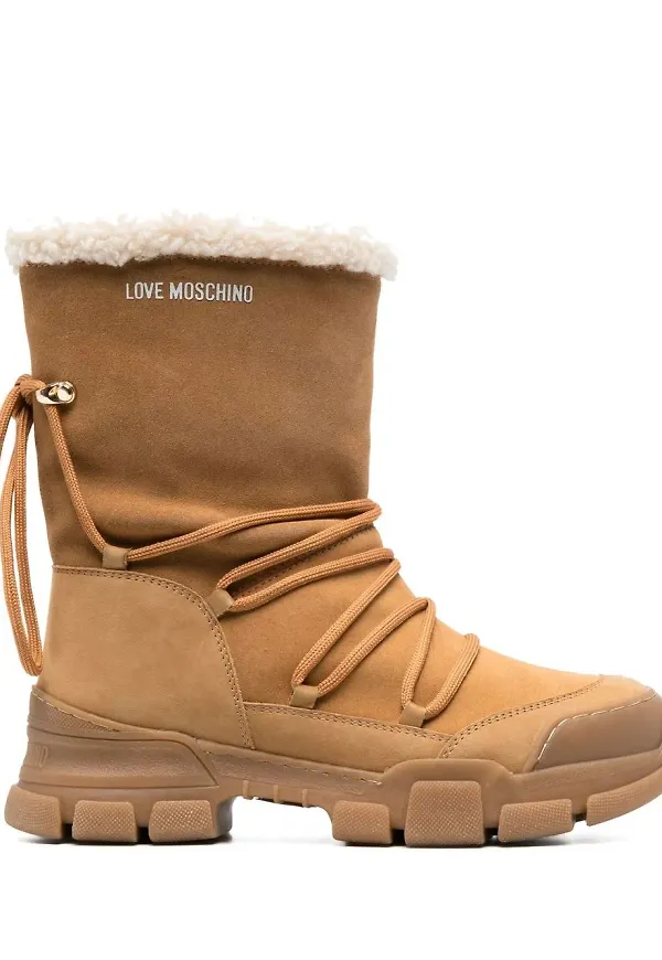 Love Moschino läderstövlar med snörning - Brun