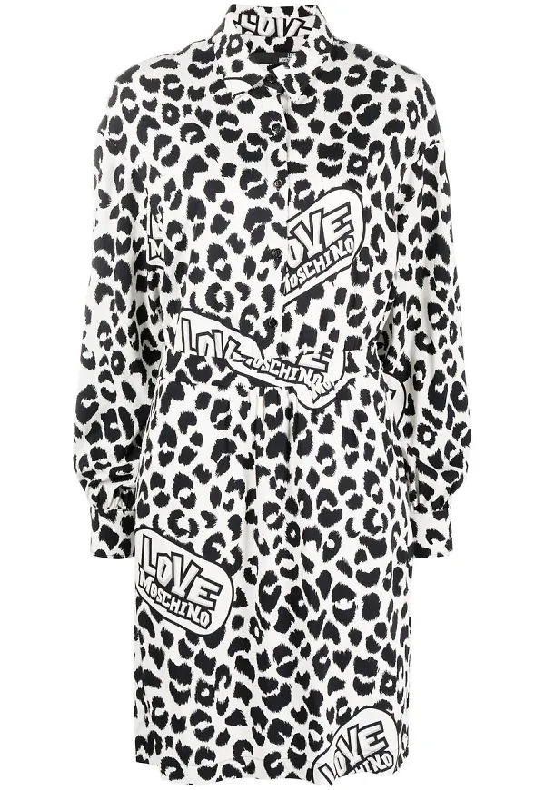 Love Moschino leopardmönstrad skjortklänning - Vit