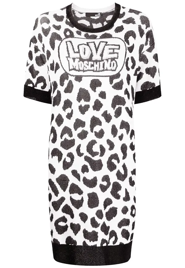 Love Moschino leopardmönstrad stickad klänning - Vit