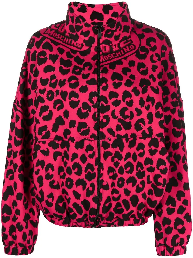 Love Moschino leopardmönstrad träningsjacka - Rosa