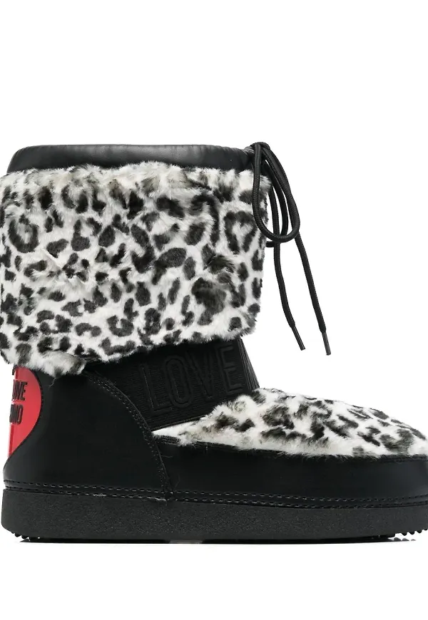 Love Moschino leopardmönstrade vadderade stövletter - Svart