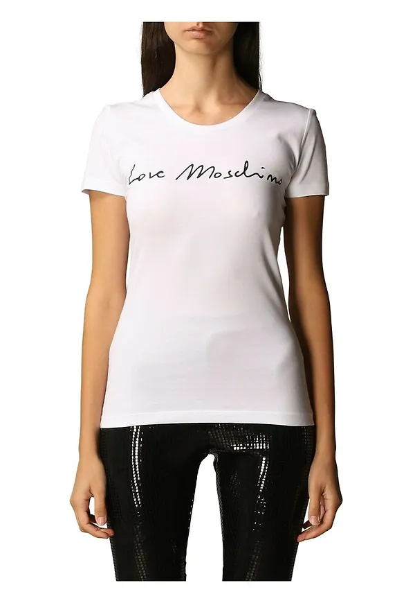 Love Moschino Logo-print crew-neck T-shirt Vit, Dam