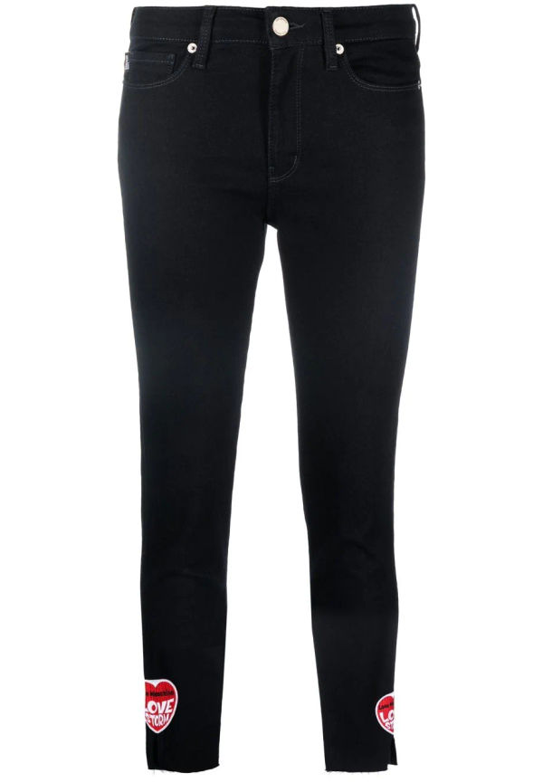 Love Moschino Love Storm croppade jeans med märke - Blå