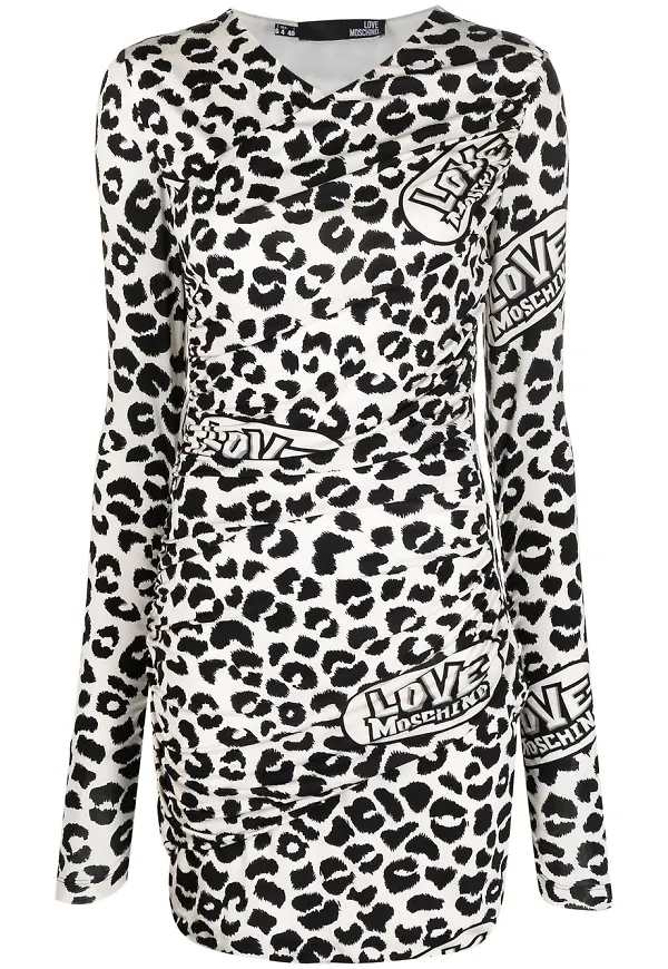 Love Moschino långärmad leopardmönstrad klänning - Vit