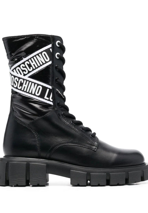 Love Moschino militärkängor med logotypband - Svart