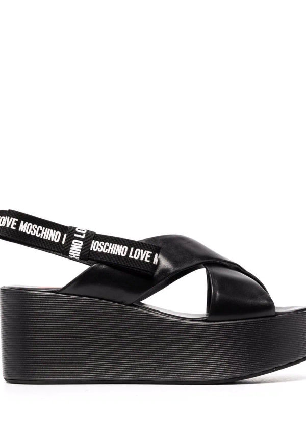 Love Moschino platåsandaler med korsade remmar - Svart