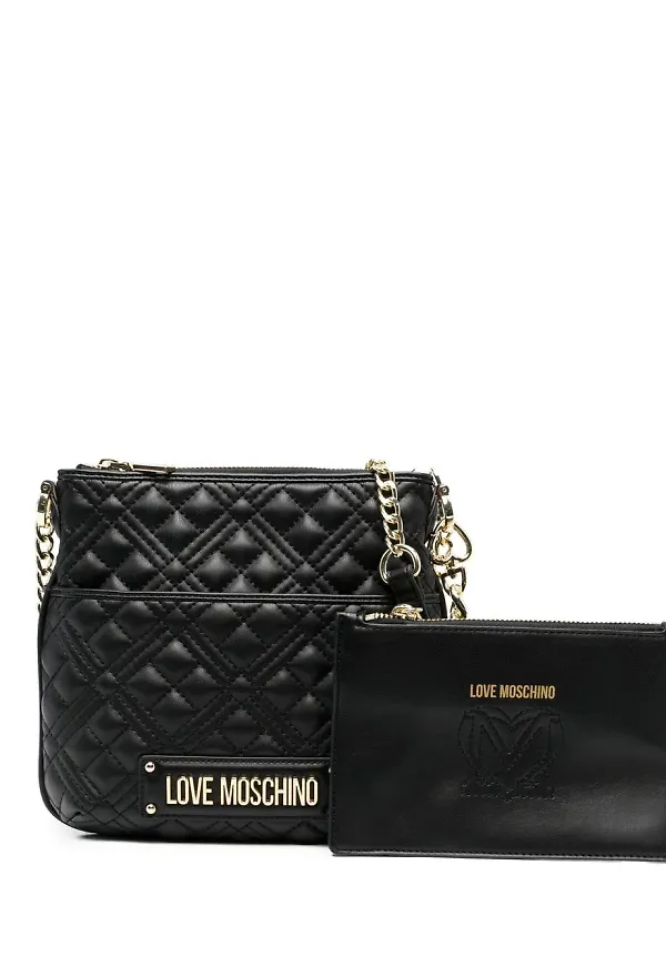 Love Moschino quiltad axelremsväska - Svart