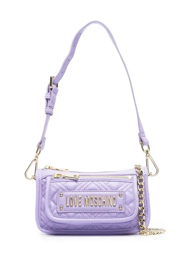 Love Moschino quiltad axelremsväska med logotyp - Lila