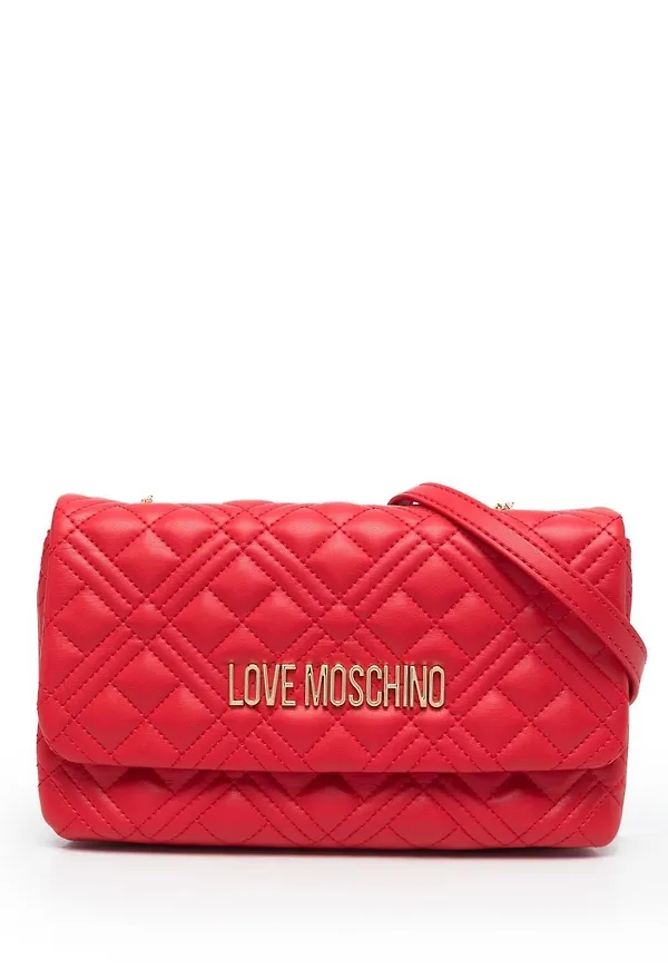 Love Moschino quiltad axelremsväska med logotypplakett - Röd