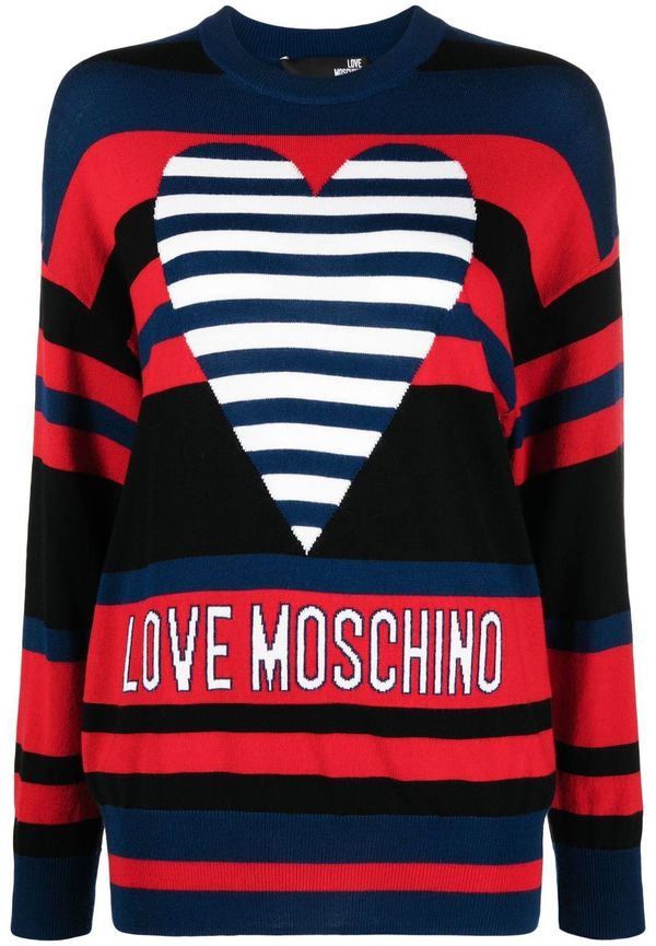 Love Moschino randig tröja med intarsiastickad logotyp - Röd