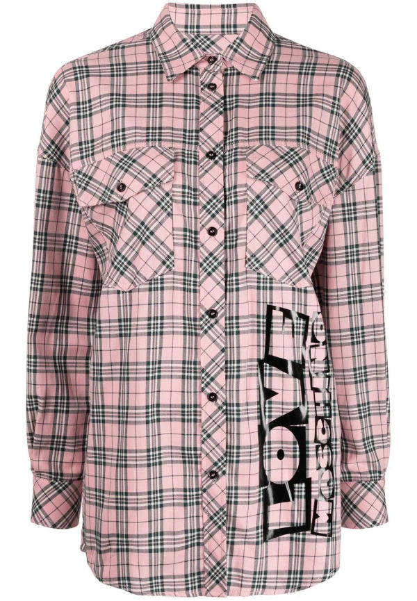 Love Moschino rutig skjorta med logotyp - Rosa