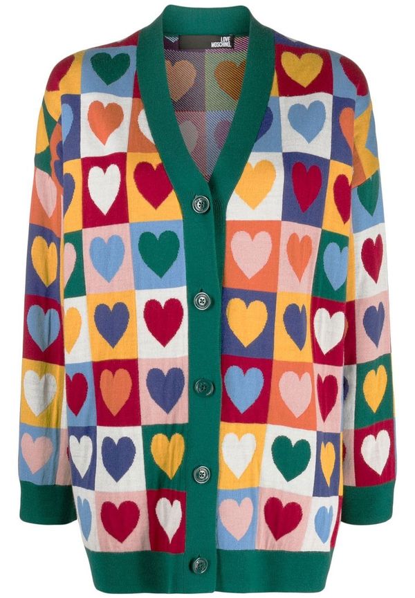 Love Moschino rutig v-ringad kofta - Blå