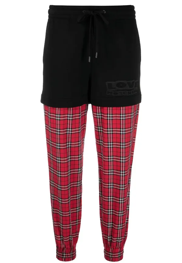 Love Moschino rutiga trackpants med lagerdesign - Svart