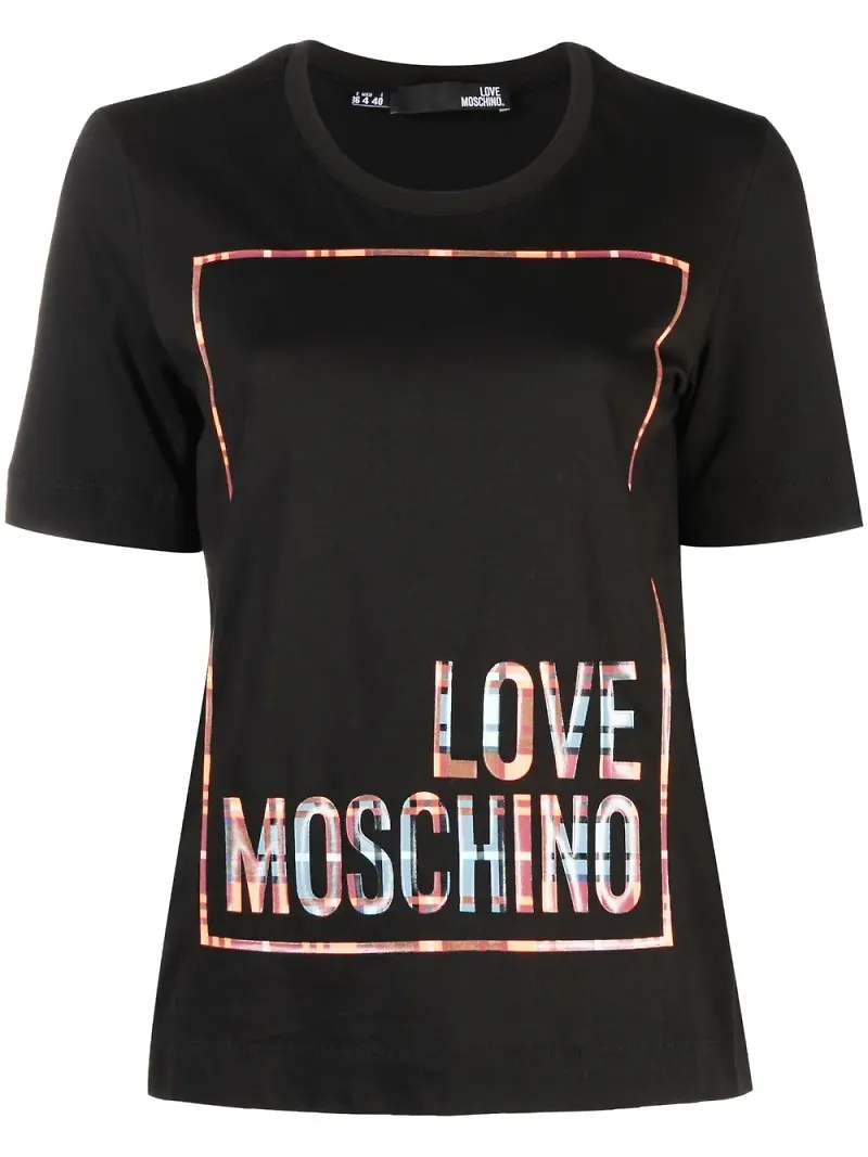 Love Moschino skotskrutig skjorta med logotyp - Svart