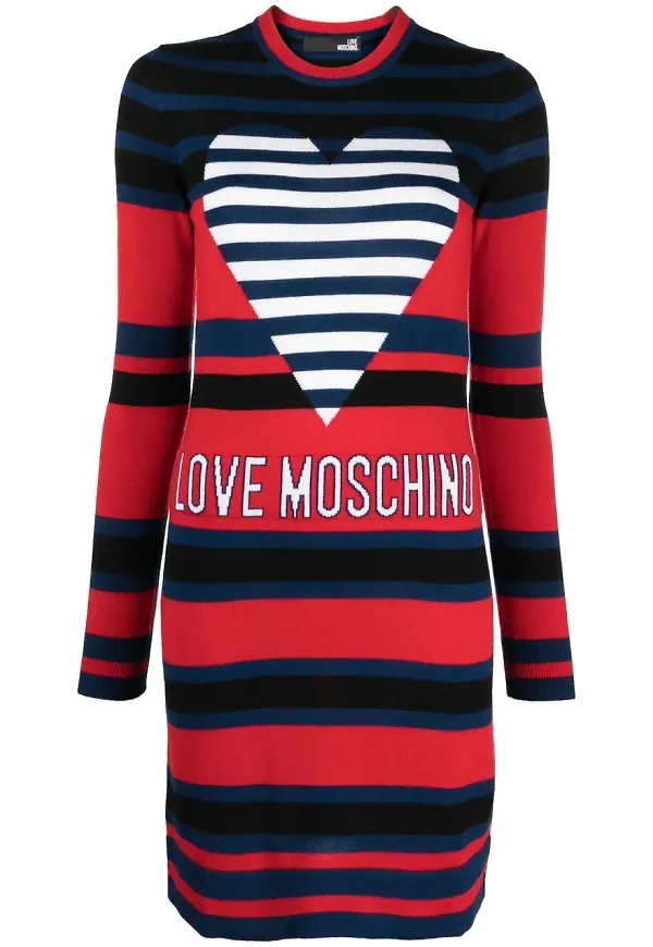 Love Moschino stickad klänning med logotyp - Röd