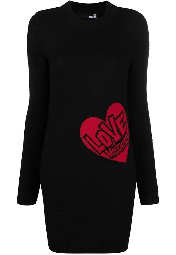 Love Moschino stickad miniklänning med hjärtmotiv - Svart