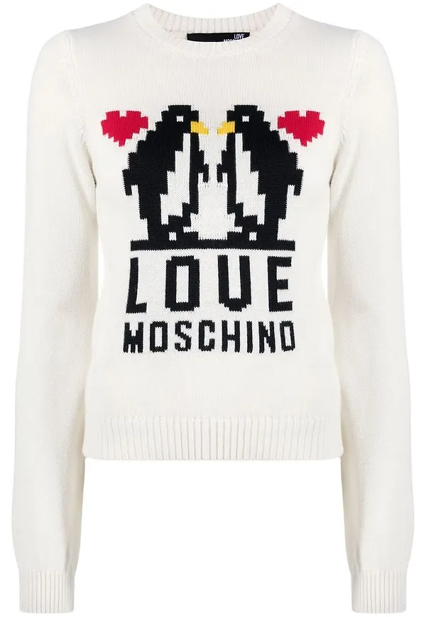 Love Moschino stickad tröja med logotyp - Vit
