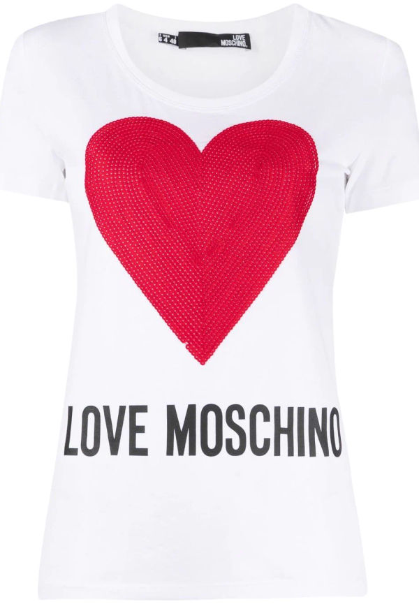 Love Moschino t-shirt med broderat hjärta - Vit