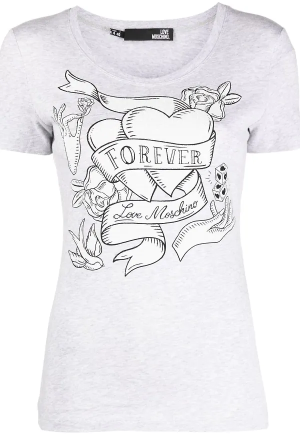 Love Moschino t-shirt med hjärttryck - Grå