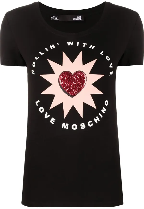 Love Moschino t-shirt med paljettdetalj - Svart