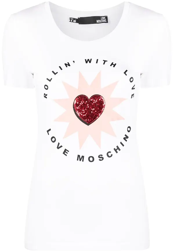 Love Moschino t-shirt med paljettdetalj - Vit