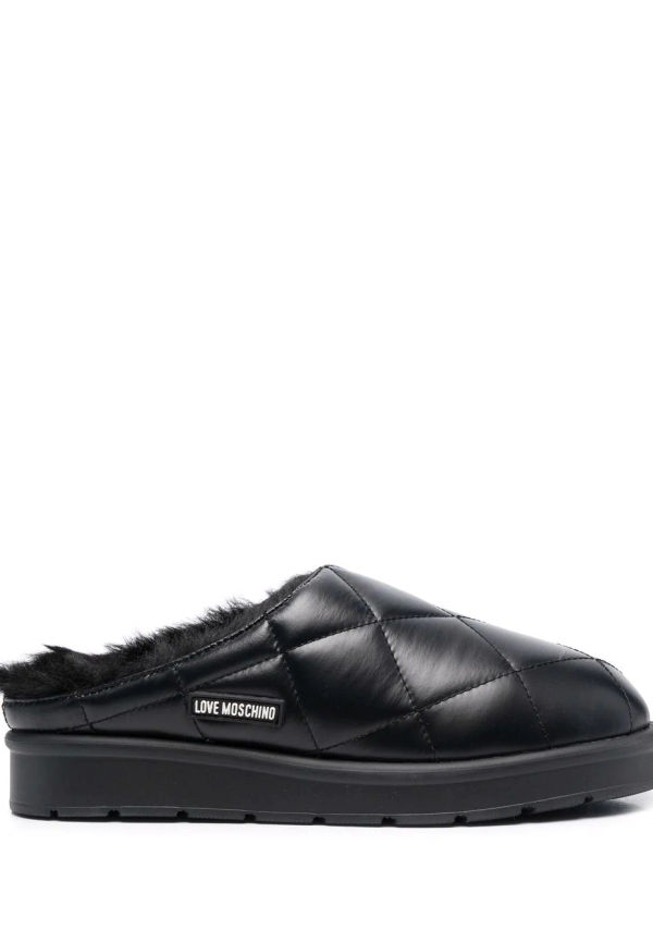 Love Moschino tofflor med konstpälsfoder - Svart