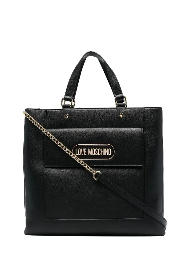 Love Moschino totebag med logotypplakett - Svart