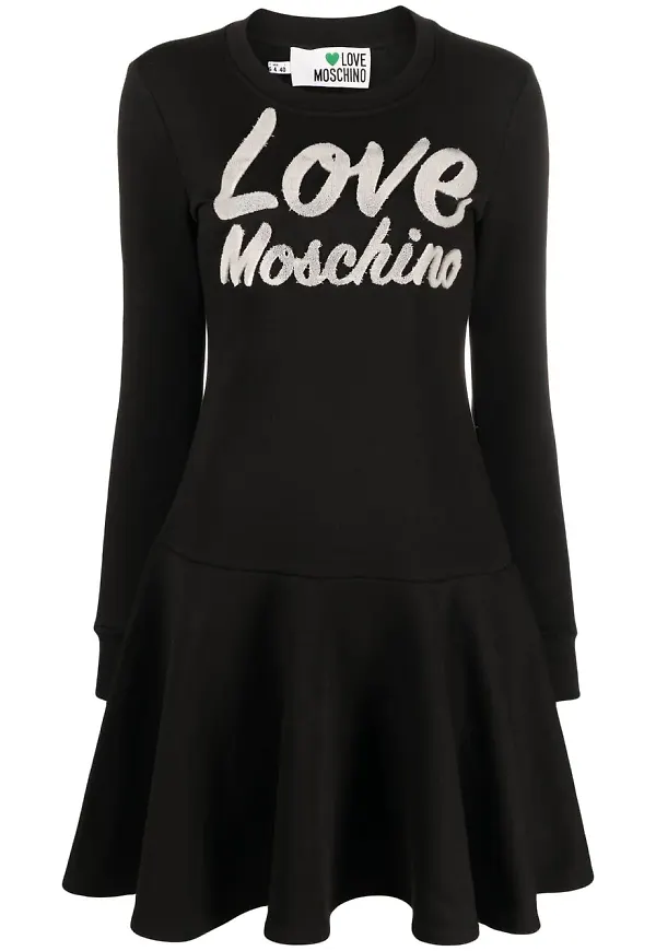 Love Moschino utsvängd klänning med logotyp - Svart