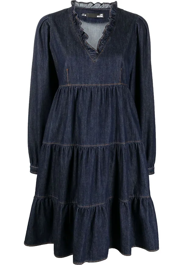 Love Moschino v-ringad jeansklänning - Blå