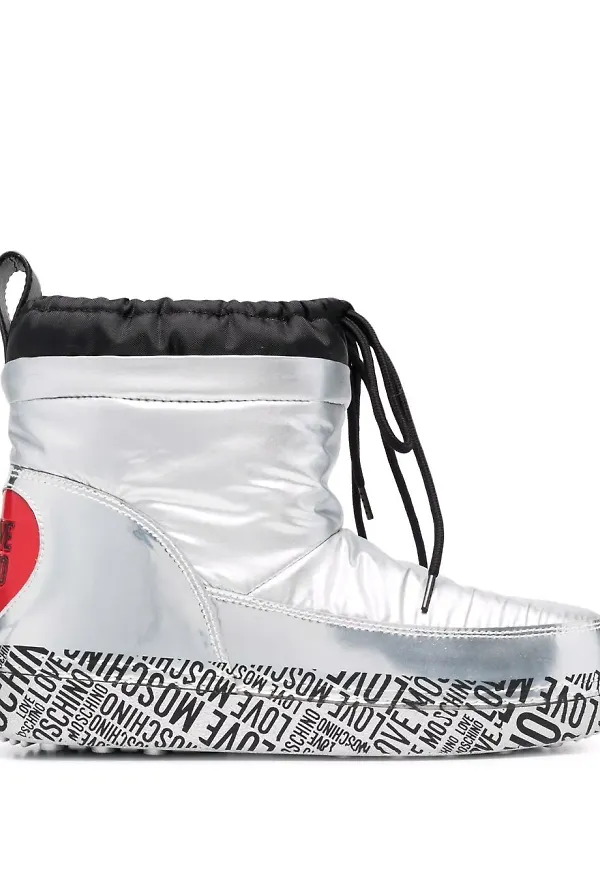 Love Moschino vadderade stövletter med metallisk effekt - Silverfärgad