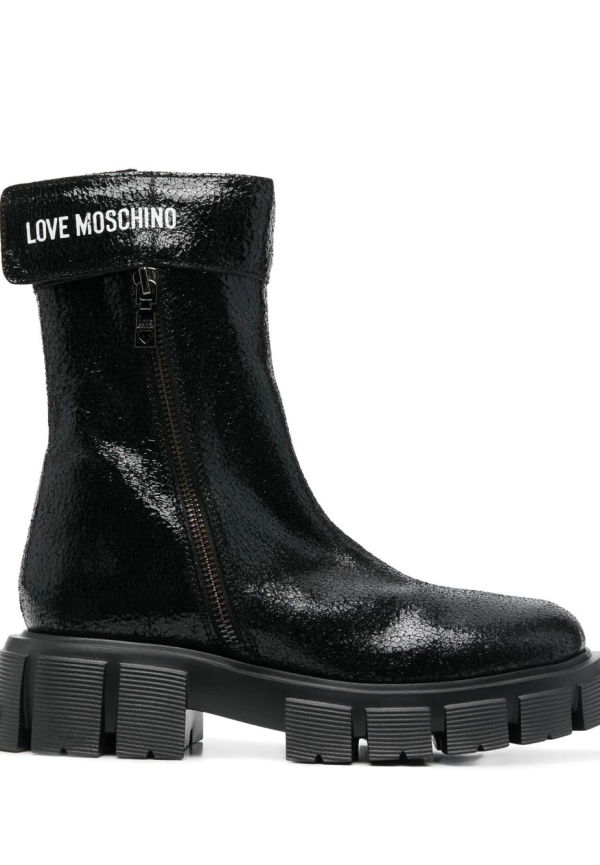 Love Moschino vadhöga stövlar med logotyp - Svart