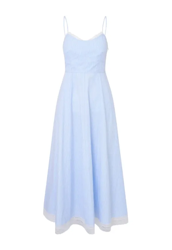 Loveshackfancy, Klänning, Dam, M, Bomull, Pinstripe Maxi Klänning - Sky Lagoon