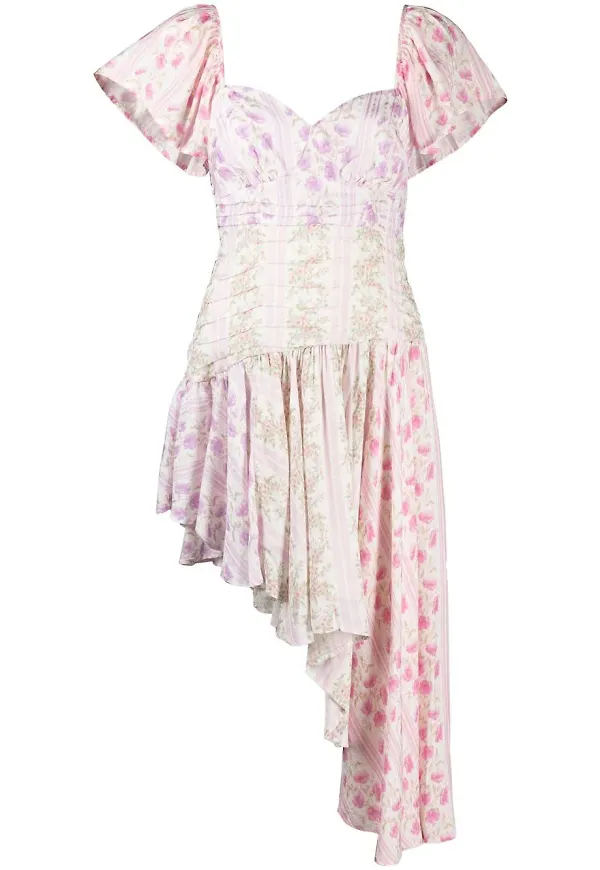 LoveShackFancy blommig asymmetrisk miniklänning - Rosa