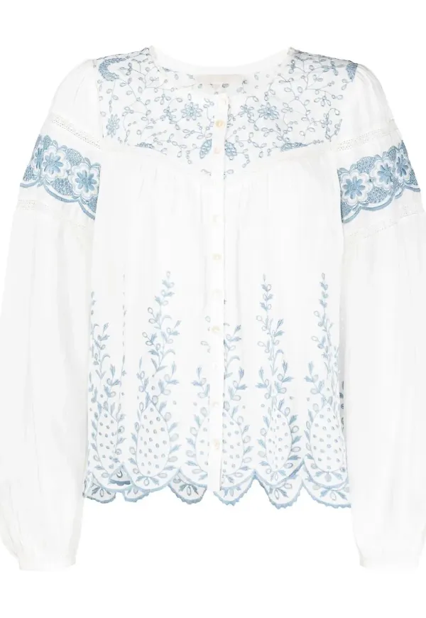 LoveShackFancy blus med brodyr - Vit