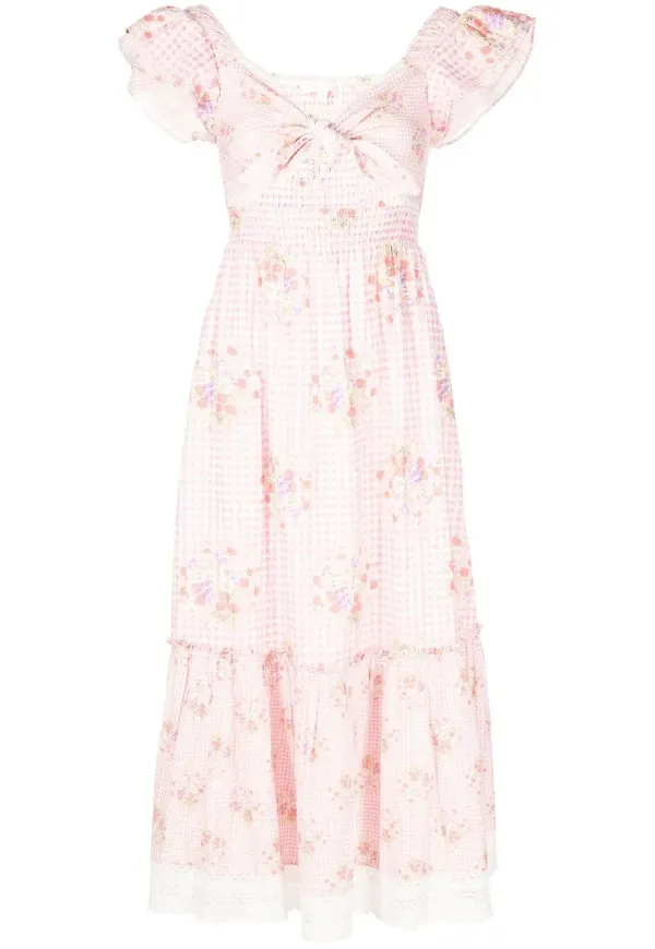 LoveShackFancy Emeka blommig midiklänning - Rosa