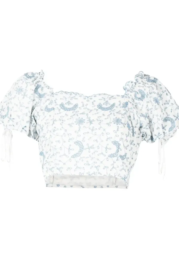 LoveShackFancy Melina croptop med engelsk brodyr - Vit