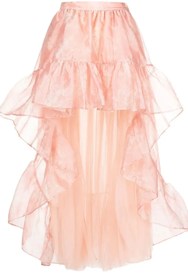 LoveShackFancy volangkjol med asymmetrisk fåll - Rosa