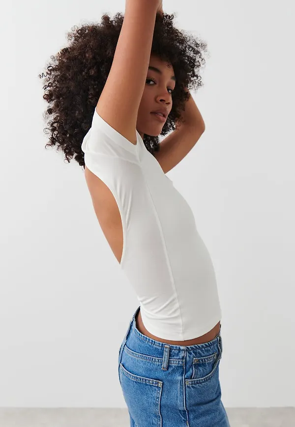Low back short sleeve top