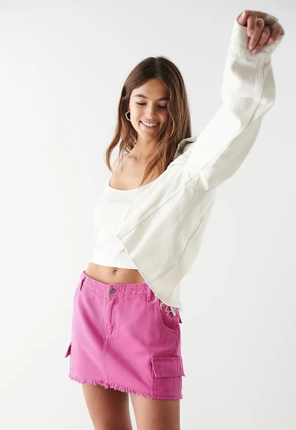 Low cargo denim skirt