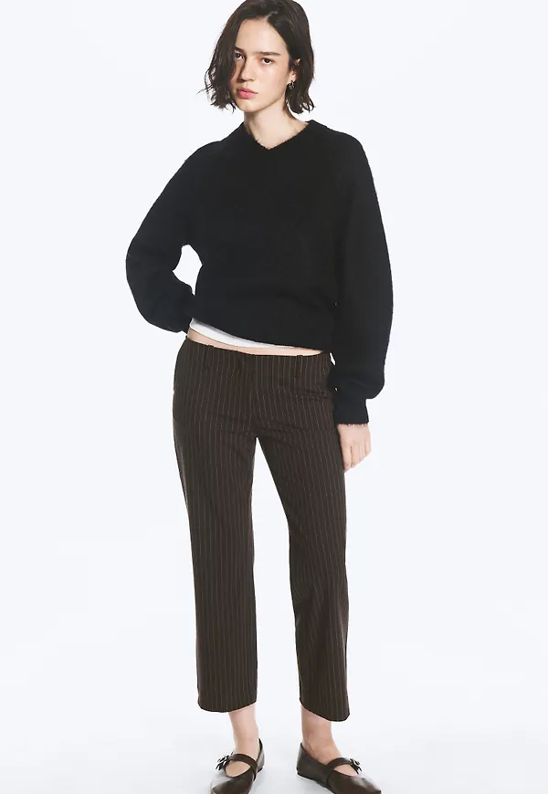 Low-Rise Cropped Bootcut Suit Trousers