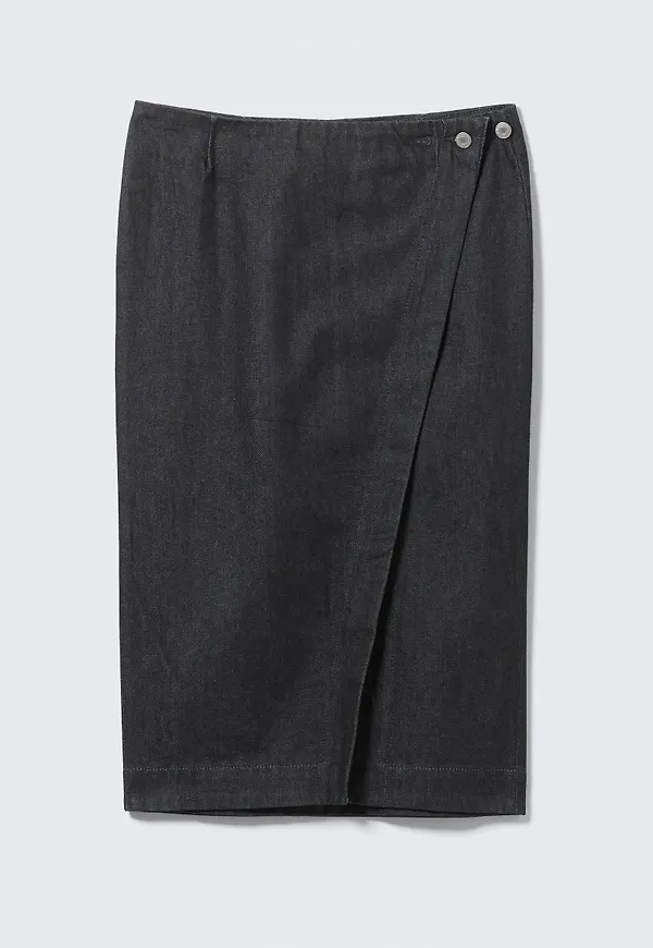 Low Rise Denim Midi Skirt