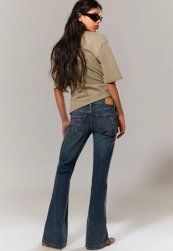 Low Rise Embellished Flared Jeans
