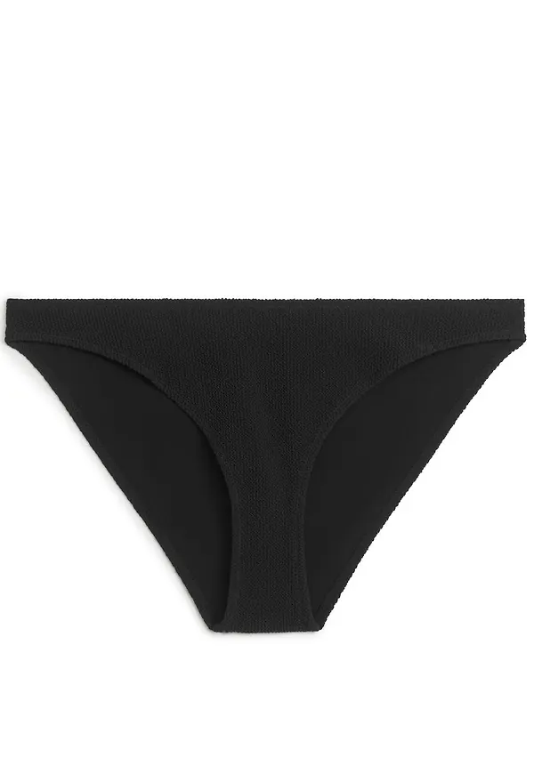 Low Waist Crinkle Bikini Bottom - Black
