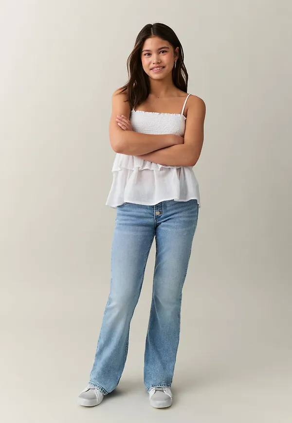 Low waist flare button jeans