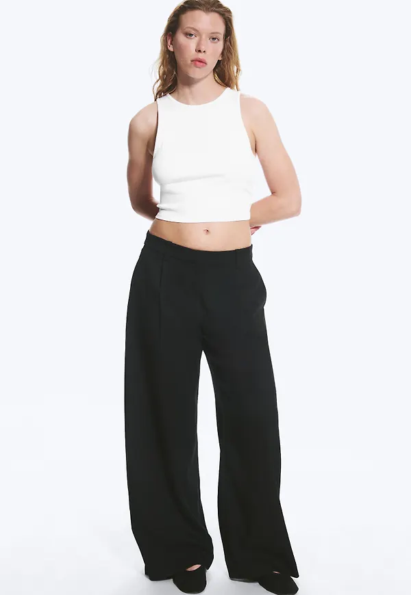 Low Waist Wide Suiting Trousers