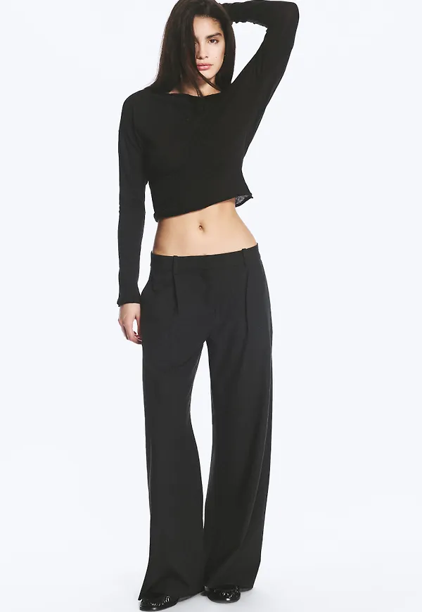 Low Waist Wide Suiting Trousers